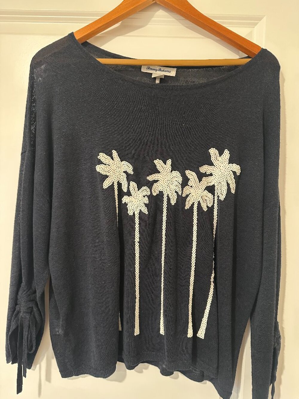 Tommy Bahama Navy Sequin Palm Tree Sweater Women's Large
